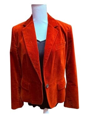Talbots Velvet Feeling Blazer Rust Orange Size 12 Classic Tailored Jacket